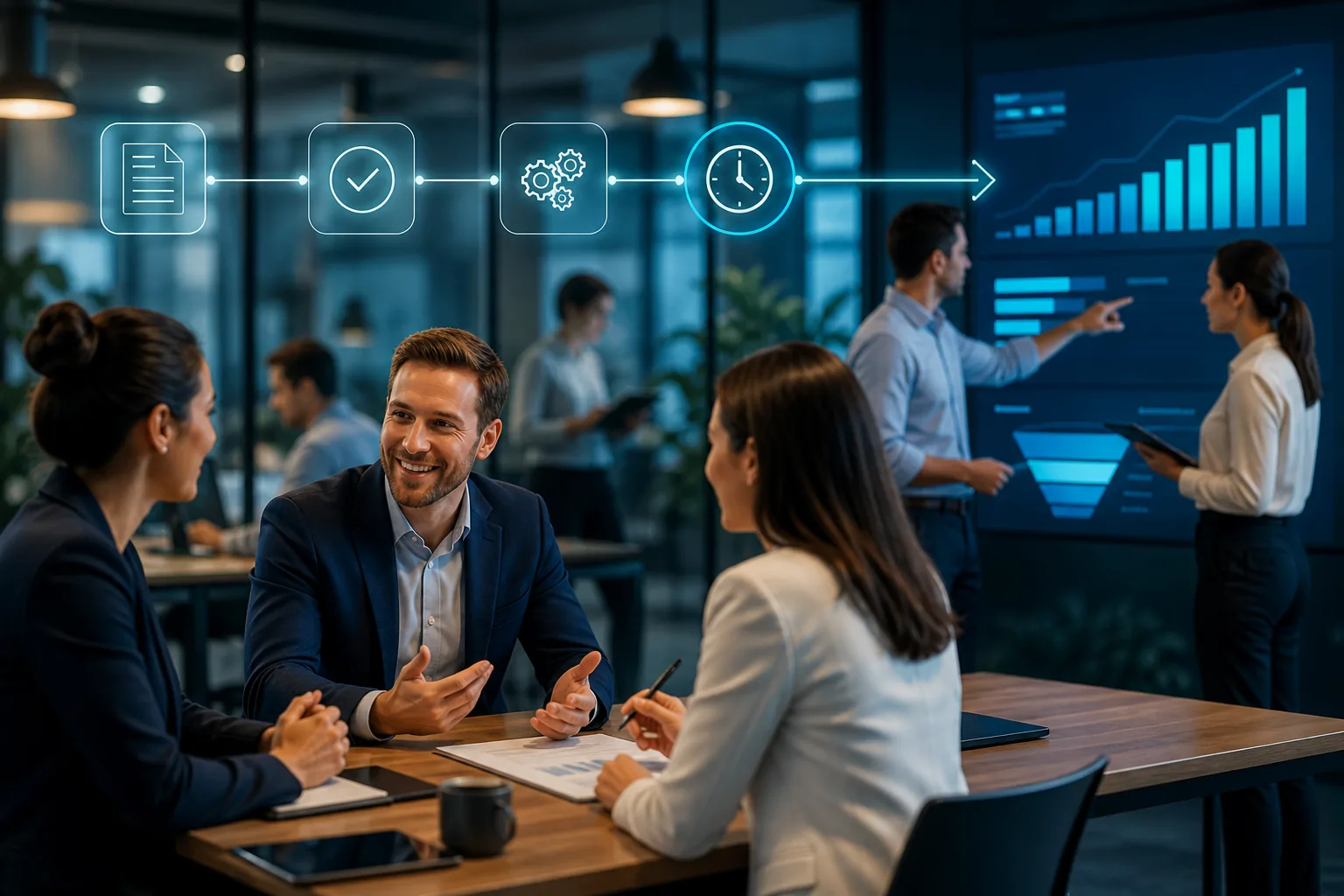 A business team redirecting automated time savings into customer growth