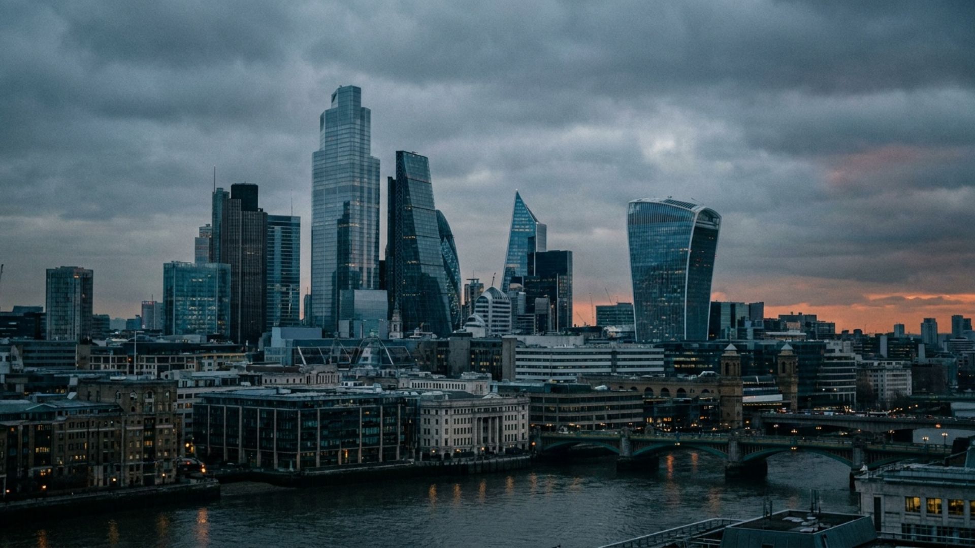 The City of London financial district at dusk