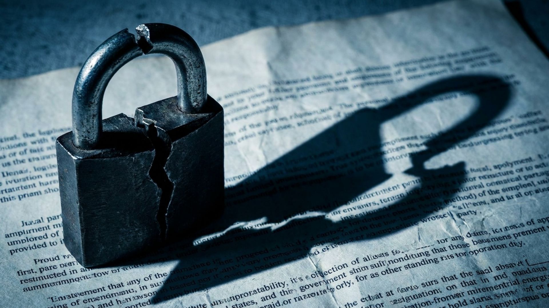 A cracked padlock resting on an insurance contract
