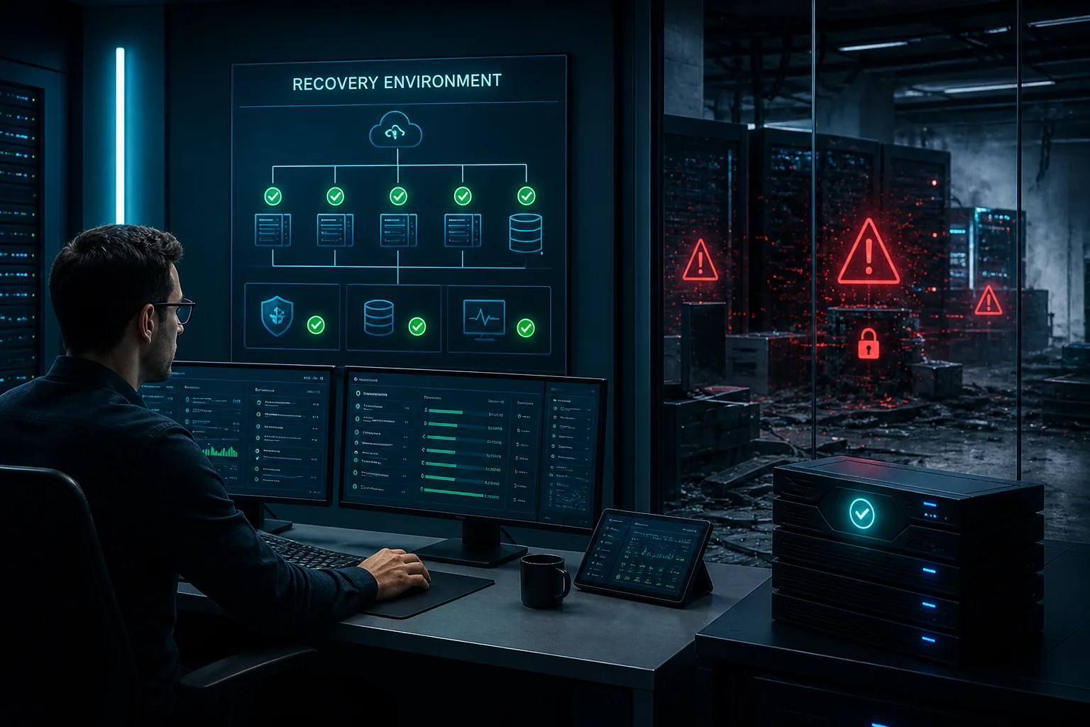A technology team proving recovery in an isolated environment after an attack